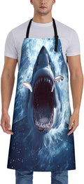 Fierce Shark Print Apron for Women, 28x33in, Kitchen Chef Aprons with 2 Pockets, Polyester, Ocean Shark Apron for Cooking BBQ Baking Gardening Chef, Gifts for Mom Wife Dad