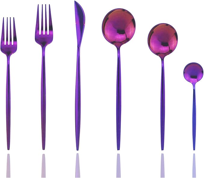 JASHII Silverware Set, Mirror Polished Purple Flatware Cutlery Set Service for 6, Shiny Finish 36 Pieces Stainless Steel Utensils Set Dinner Knife Fork Spoon Dessert Fork Salad Spoon Dishwasher Safe