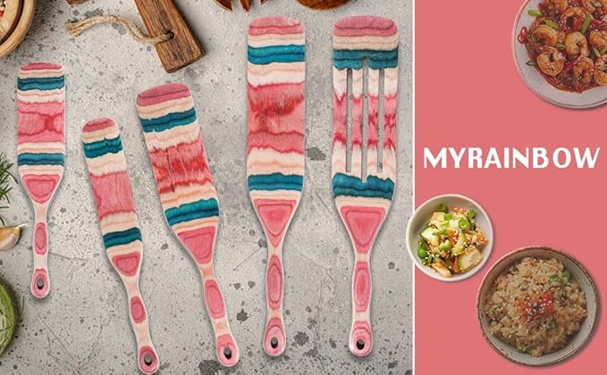 A5-3 Spurtle Set, Wooden Utensils for Cooking, Kitchen Utensils Set, Pakkawood Kitchen Cooking Utensils Set, Apartment Essentials Wood Serving Spatula spoon, Home & kitchen Gift