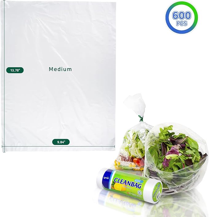 CLEANWRAP Food Storage Roll Bags (9.84 * 13.78-600 PCS) +Zipper Bag (Medium 90 Bags) | Food Plastic Bags, Mini Plastic Bags, Plastic Bread Bags, Roll Plastic Bags, Plastic Produce Bag