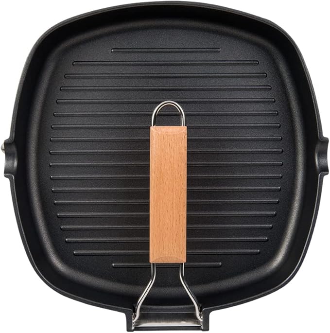 MasterPan Non-Stick Grill Pan Wooden, 11", Folding Handles