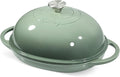 Davivy 6QT Oval Cast Iron Bread Oven with Domed Lid, Dutch Oven for Sourdough Bread, 6QT Bread Cloche Dutch Oven Sourdough Baking Pan with Lid - Sea Salt Green