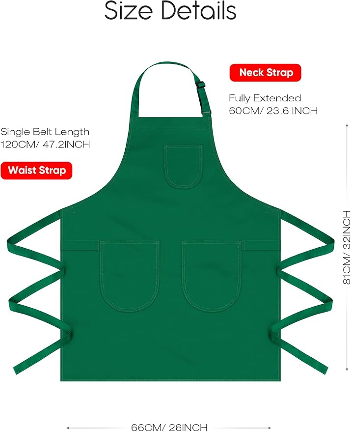Unisex Apron with Pockets for Cooking, Salon & Art - 100% Cotton Adult Kitchen, Chef, Stylist Apron (Green)