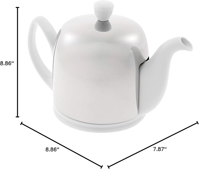 Degrenne Salam Luxury French Tea Pot - Porcelain Teapot with Stainless Steel Cover, Ceramic Tea Kettle for Loose Tea, Removable Infuser, 4 Cup Capacity, 24oz - White