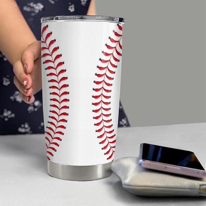 SANDJEST Baseball Tumbler Cup 20oz Stainless Steel Insulated Travel Mug Tumblers Cup Baseball Gift for Women Men Mom Gifts for Birthday Christmas