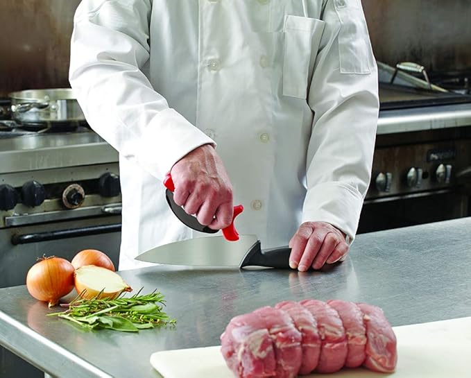 Hand-Held Kitchen Knife Sharpener for Chef Knives (1 Pack) – Professional Grade Tool with Reversible Carbide Blades, Stainless Steel & Safety Finger Guard - Knife Sharpening Use by Chef Master 90015