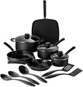 Tramontina Primaware 15-Piece Non Stick Cookware Set with Lids and Utensils, Aluminum Nonstick Pots and Pans Kitchen Set (Storm)