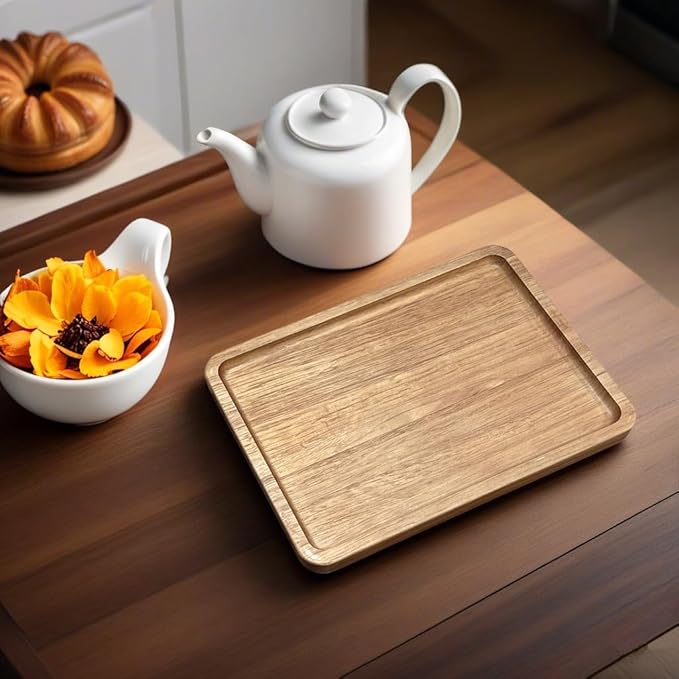 Wood Tray for Coffee Tea Large Wooden Serving Tray for Food Fruit Snack Decorative Serving Platter, 15.7x11.8 Inches