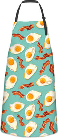 Delicious Eggs and Bacon Apron for Women Men, Cooking BBQ Chef Polyester Lightweight Playful Breakfast Aprons with Pockets for Baking Kitchen Gardening Cleaning, Adjustable, 28×33inch