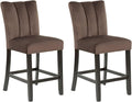Signature Design by Ashley Jazmore Contemporary Velvet Upholstered Counter Height Bar Stool with Footrest and Adjustable Levelers, Set of 2, Dark Brown & Black