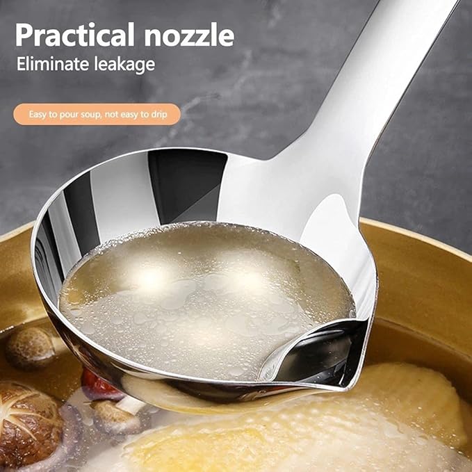 Oil Separating Stainless Steel Soup Ladle/Grease Trap Long Spoon/Fat Control Serving Spoon/Healthy Lifestyle/Kitchen Accessory