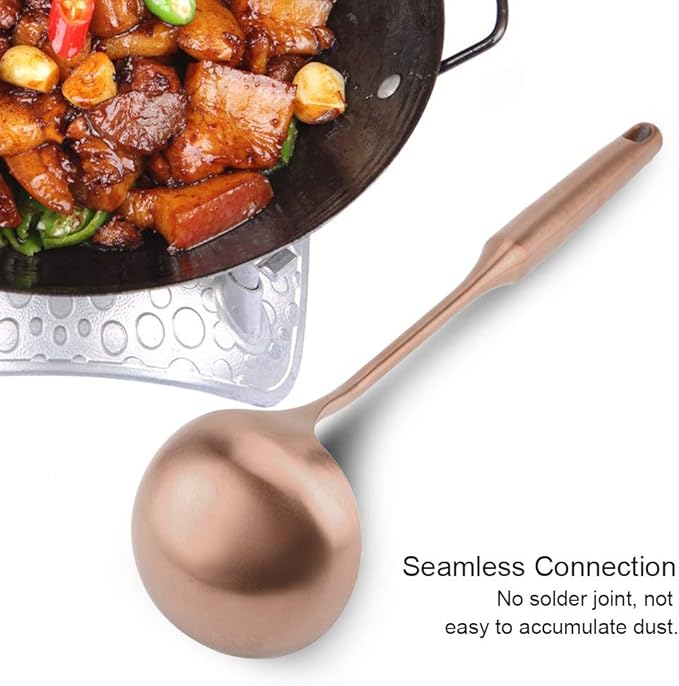 Soup Ladle, Stainless Steel Cooking Utensil Big Soup Spoon Kitchen Spatula Turner Cooking Tool Comfortable Grip (Rose Gold Soup Ladle)