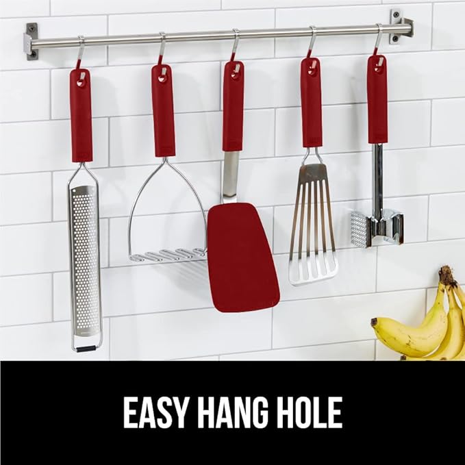 GORILLA GRIP Food Grade Flexible Silicone Spatula, Heat Resistant Head for Nonstick Frying Pan, Patented Soft Rubber Handle for Comfort, Non-Scratch Kitchen Turner, Flip Eggs Burgers, 11.6 in, Red
