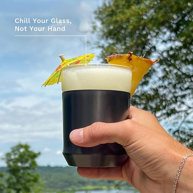 Elevated Craft Hybrid Cocktail Glass Premium Vacuum Insulated Steel Base with Removable Insert - 12oz Rocks Glass, Double Old Fashioned Lowball for Bourbon, Whiskey - Gunmetal Black