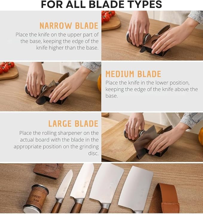 Rolling Knife Sharpener Kit – Multi-Angle Kitchen Knife Sharpening Tool for Razor Sharp Edges – Diamond Roller Sharpener with Magnetic Base – 15, 17, 20, & 22 Degrees