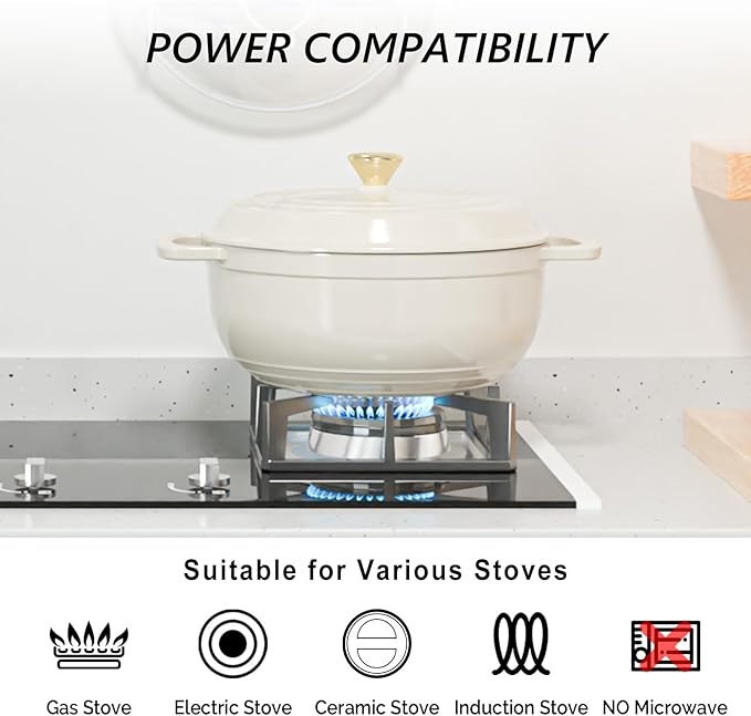 VINGLI 6QT Enameled Cast Iron Round Dutch Oven Pot with Lid, NonStick Casserole Pot with Dual Handles & Silicone GlovesRed, Oven Safe up to 500°F or on Stovetop, Dutch Oven for Bread Baking, White