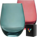 Colored Stemless Wine Glasses for Red or White Wine (Set of 2), 18-Ounces, Large Wine Glasses for Cabernet, Pinot Noir, Burgundy, Bordeaux (Red&Green O Wineglass Set of 2)