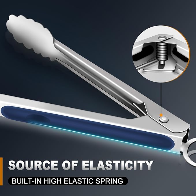 Tongs For Cooking - Heat Resistant 600 Degrees Stainless Steel Kitchen Tong, Heavy Duty Metal Locking Tongs - For Food,Salad, grilling, BBQ 7",9" & 12 inch, set of 3 Dishwasher Safe Blue