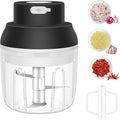 Electric Garlic Chopper, 250ML Garlic Mincer with Egg Beater, Mini Portable Vegetable Chopper, Onion Grinder Masher, USB Small Food Processor for Veggie, Garlic, Ginger, Chili(Black)