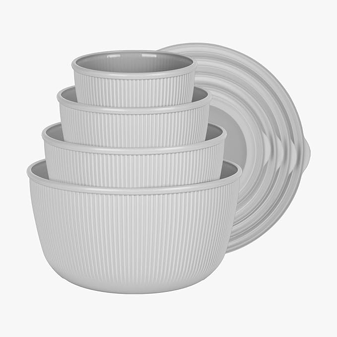 BoxedHome Nesting Plastic Mixing Bowls, BPA-Free Plastic, Microwave and Dishwasher Safe, Set of 4, 2.5 quart, 3.5 quart, 4.5 quart, Grey
