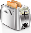 Toaster 2 Slice Stainless Steel Bagel Toaster Extra Wide Slots with 6 Browning Setting, Bagel/Reheat/Defrost/Cancel Function for Toasting Bread, Bagels and Waffles, 750W, Silver