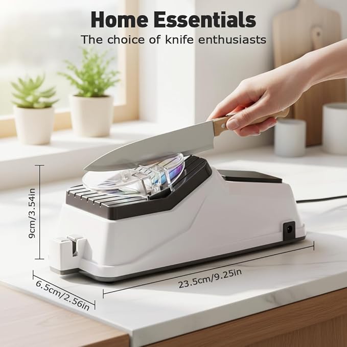 2026 New Electric Knife Sharpener, USB Electric Knife Sharpener with Replacement Grinding Tools, Double-sided Knifes Sharpener, Stable Non-Slip Base, Quick Sharpening & Polishing (1)