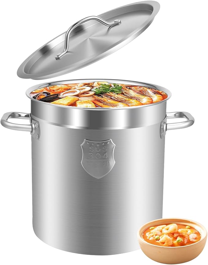 12L/13 Quarts Stock Pots with Lid, Commercial Grade Stainless Steel Cookware Heavy Duty Cooking Pot for Stews, Broths, Simmering, Pasta Seafood Deep Cooking Pot