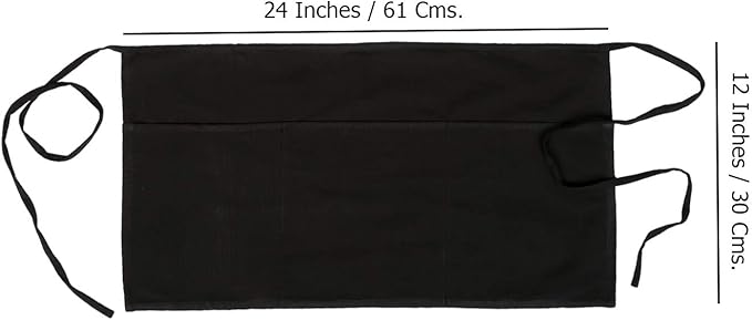 RAJRANG Pure Cotton Waitress Apron Half Server Waist Short Aprons with 3 Pockets