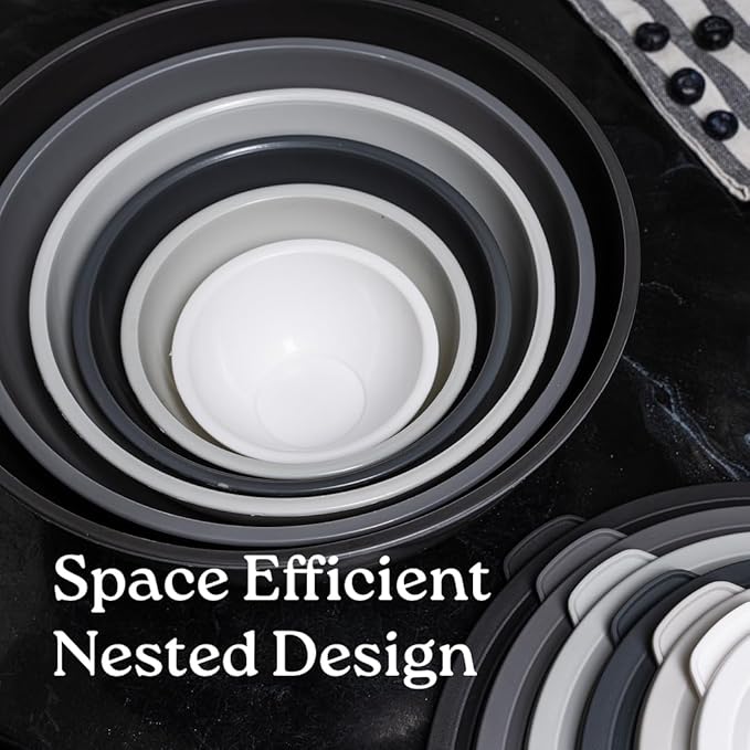 WHYSKO Mixing Bowl Set, 12 Piece Colorful Plastic Mixing Bowls with Lids Set for Food Prep Storage and Serving, Microwave and Dishwasher Safe for Kitchen Baking Cooking