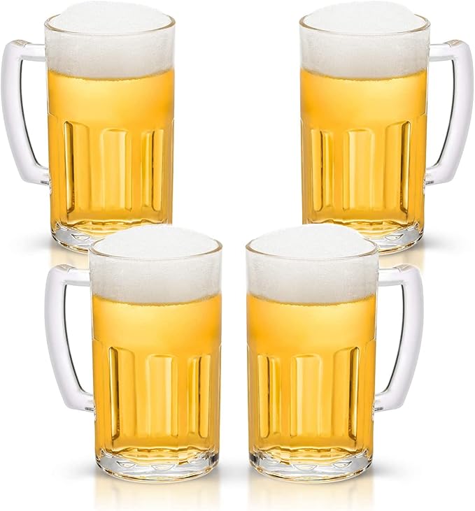 COKTIK 4 Pack Heavy Large Beer Glasses with Handle - 20 Ounce Glass Steins, Classic Beer Mug glasses Set