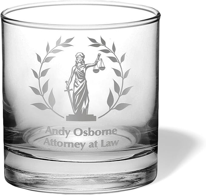 Lawyer, Lawyer gift, Lawyer whiskey glass, Gift for Lawyer, Scales of Justice, Attorney, Attorney gift (Single Whiskey Glass, Lady Justice)