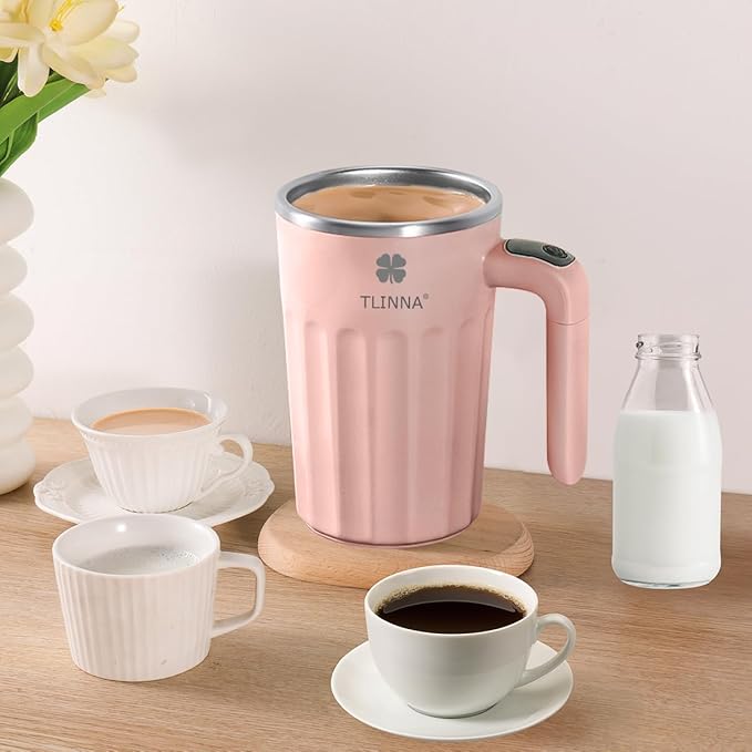 Self Stirring Mug,Self Stirring Coffee Mug,Suitable for Coffee, Milk, Cocoa and Other Beverages,Insulated bottle (Pink-temperature, 12 Ounces)