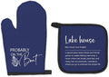 Lake House Gifts Navy Blue Oven Mitts and Pot Holders Sets, Lake Lovers Gifts Kitchen Accessories Sets Decor, Blue Probably on The Boat Heat Resistant Oven Glove Potholders for Kitchen Baking
