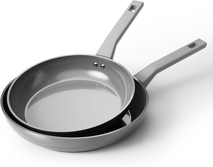 Sanho Healthy Ceramic Non-Toxic Frying Pan Set, 10 & 12 Inch Gray Nonstick Skillet, PFOA & PTFE Free, Induction Compatible Cookware