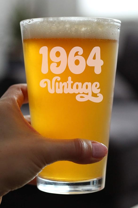 Vintage 1964 Pint Glass for Beer - 61st Birthday Gifts for Men or Women Turning 61 - Fun Bday Party Decor - 16 oz