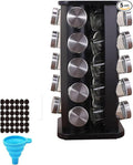 Spice rack-Revolving Spice Rack Set, Kitchen Spice Tower Organizer for Countertop or Cabinet -Desktop Rotating Seasoning Organizer(Stainless Steel) (Black, SquareHead_20Jars)