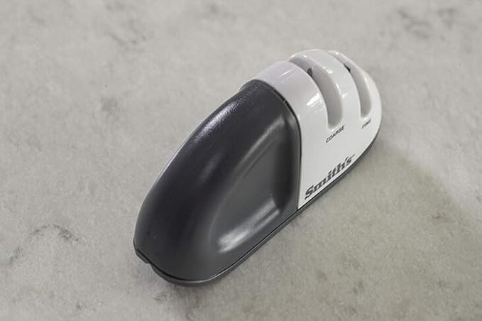 Smith's 51002 Edge Grip™ Select 2-Stage Sharpener - White - Compact - Non-Slip Base - Patented V Grip - Straight Edge Blades - Carbide & Ceramic Sharpeners