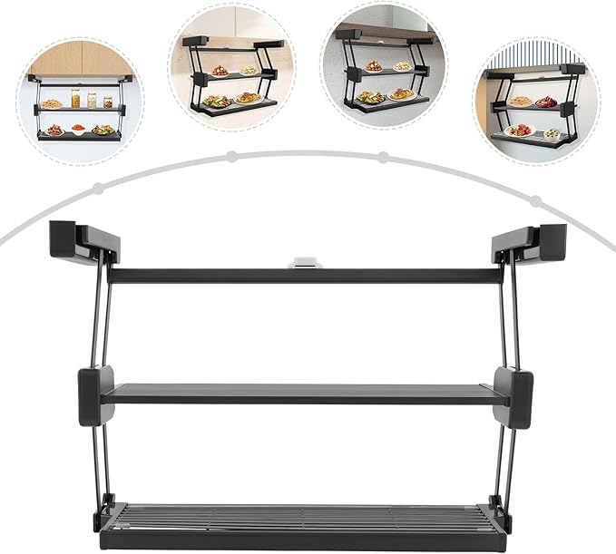 2-Tier Pull-down Kitchen Spice Rack, Spice Drawer Organizer Shelf for Small Space, Height Adjustable Heavy Duty Metal Basket, for kitchens, bedrooms, balconies, offices