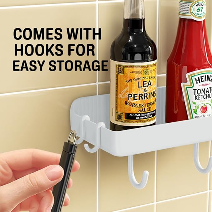 Spice Rack Organizer with Hook, Wall Mounted Spice Shelf Storage Holder, Seasoning Rack for Kitchen Organization and Storage (White, 2 Pack)