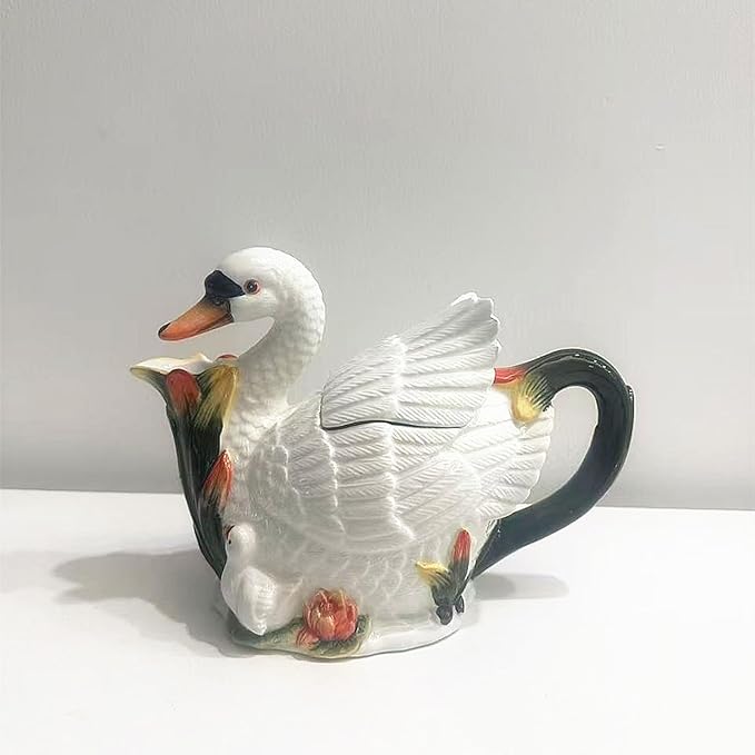 Ceramic White Swan Coffee Pot, Teapot, Unique Desktop Decorations and Ornaments