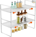 2Pack 16.5-27’’L Expandable Stackable Cabinet Shelves, Adjustable Spice Rack Cabinet Shelf Organizer for Kitchen, Countertop, Pantry and Cupboard, White