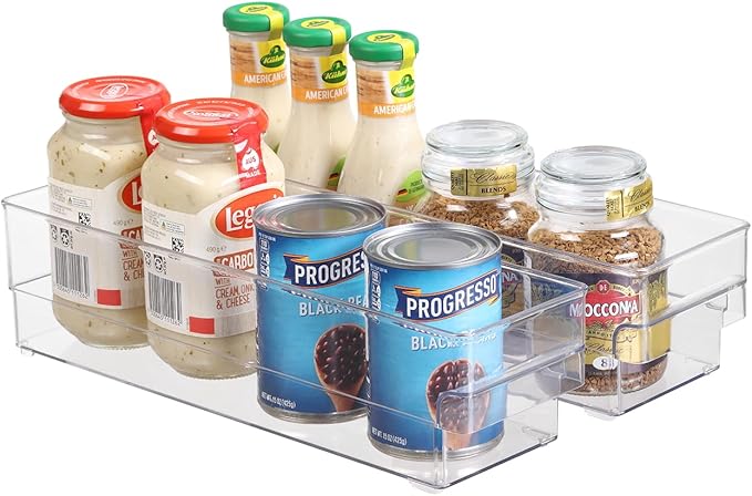 Plastic Storage Bins, 2 Pack Stackable Fridge Organizer Bins, Freezer Storage Bins, Clear Refrigerator Organizer Bins, Multipurpose Kitchen Pantry Organizers and Storage (S)