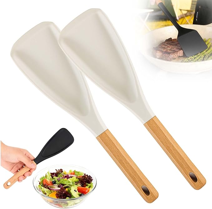 Multifunction Spatula Cooking Spoon, 2025 New Silicone Nonstick Pan Cooking Spoon, Matte Kitchen Silicone Utensil for Cooking Serving Stirring Scooping Scraping (White 2pcs)