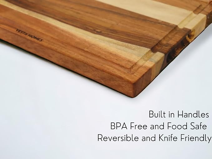 Vesta Homes Wooden Edge Grain Cutting Board/Chopping, Serving Board/Block for Vegetables, Fruits, Cheese and Charcuterie | Natural Acacia Wood | 15 * 10 * 1 Inches | Handcrafted in India