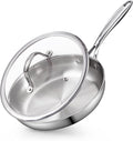 Cooks Standard Stainless Steel Frying Pan with Lid, 10-Inch Multi-Ply Clad Wok Stir Fry Pan, Kitchen Skillet, Silver