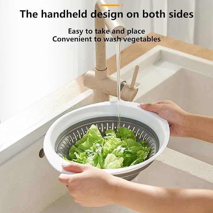 Collapsible Colander and Strainer,Silicone Strainer Colanders & Food Strainers,for Vegetable and Fruit, Kitchen Essentials (2, White, 1.3L+2.5L)