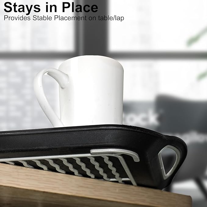 Larger Nonslip Food Serving Tray, 17.9'' x 12'' Grippy Handles Surface Bottom Design, Perfect Trays for Eating, Lap, TV, Couch, Black & White, Set of 2