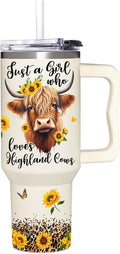 Highland Cow Gifts - Cow Gifts for Woman for Cowgirls - Birthday Gifts for Female Farmers for Cowgirl - Farming Gifts - Cowgirl 40Oz Tumbler with Handle & Straw