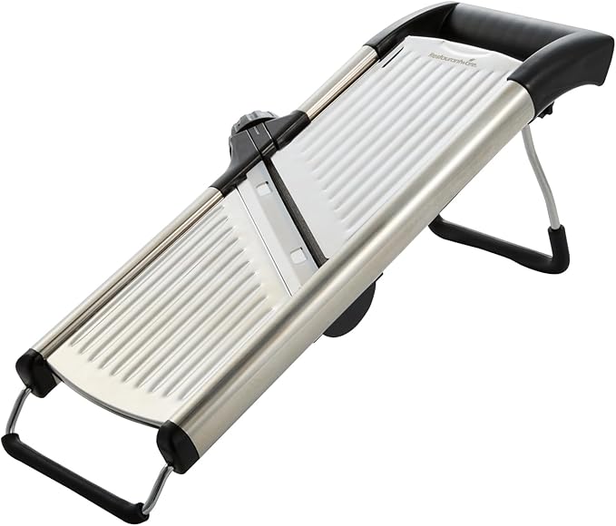 Restaurantware Stainless Steel Adjustable Mandoline Slicer - German Standard Vegetable Slicer with Blade Guard, Cut-Resistant Gloves, Cleaning Brush - Food Slicer for Potato, Onions, Cucumbers, Tomato