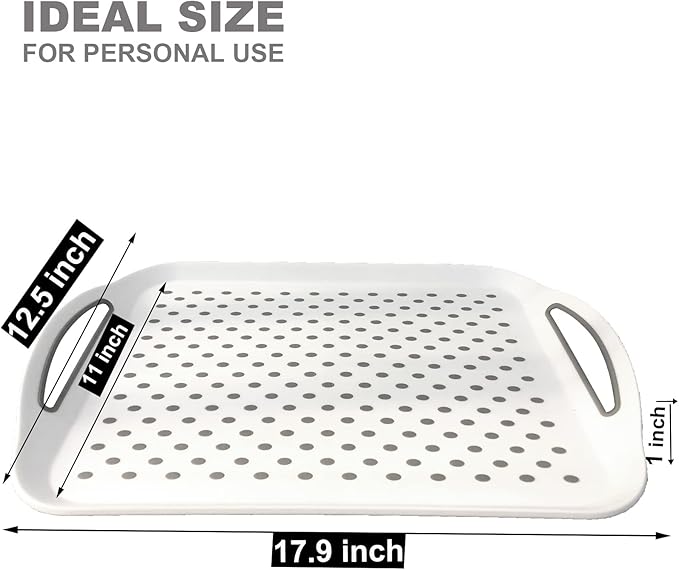 Larger Nonslip Food Serving Tray, 17.9'' x 12'' Grippy Handles Surface Bottom Design, Perfect Trays for Eating, Lap, TV, Couch, Black & White, Set of 2